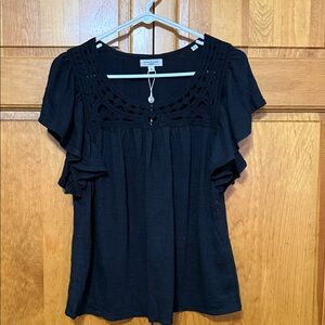 Max Studio Black Blouse with Crochet Detail